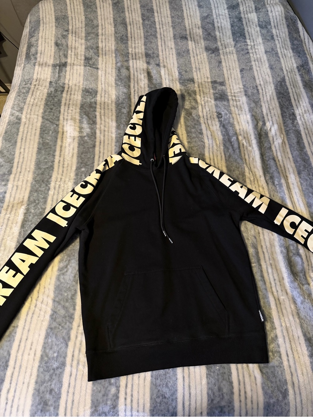 Icecream Black Hoodie with Cream Logo Stripes